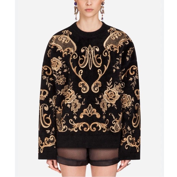 Dolce & Gabbana Sweaters - Dolce & Gabbana Metallic Embroidered Cashmere Wool Sweatshirt Women USA 4 EUR 40